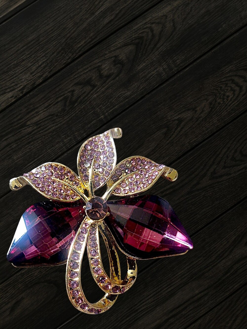 Purple Crystal Flower Brooch